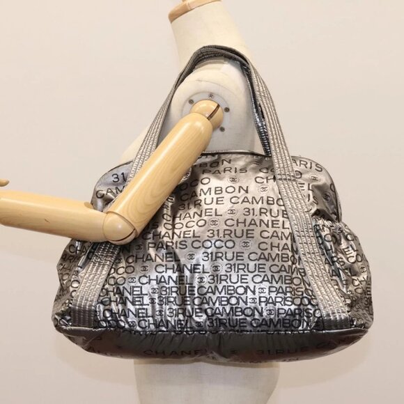 CHANEL Unlimited Hand Bag Nylon Silver CC Auth - Picture 1 of 16